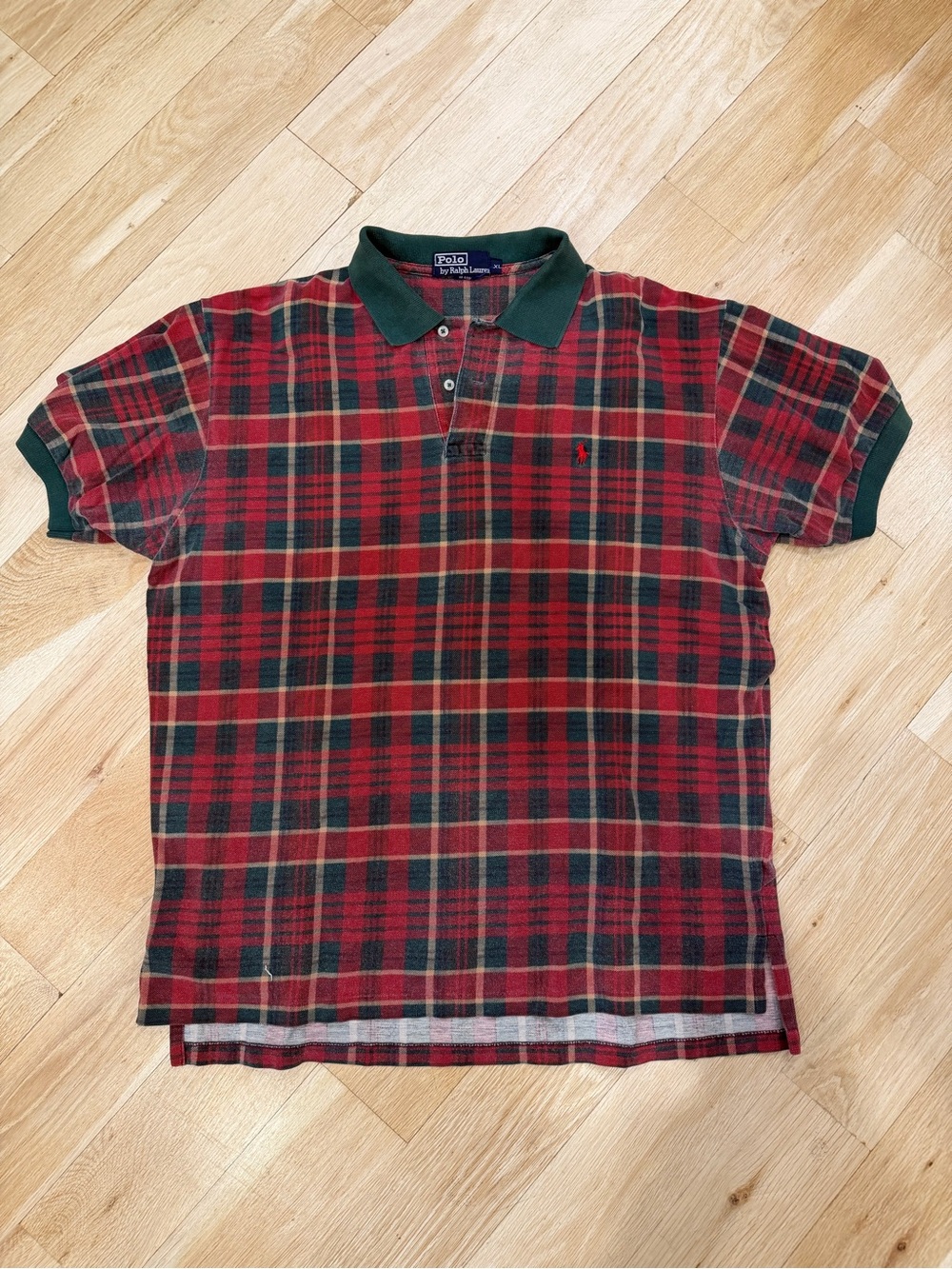 Ralph Lauren Red Plaid Polo with Dark Green Trim